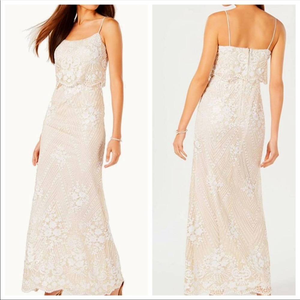 BHLDN Adrianna Papell Ivory Lace Popover Bodice Long Arden Wedding Dress